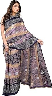 HikyskinYashika Women's Trendy Printed Georgette Red Color Saree with Blouse Material