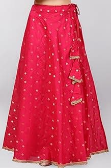 Studio Shringaar Women's Polyester Readymade Chanderi Silk Long Skirt Lahenga