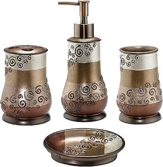 Zahari Home 4pc Miramar Bathroom Accessories Sets Lotion Pump, Tumbler, Tooth Brush Holder and Soap Dish Unique Design Multi Color Bathroom Set