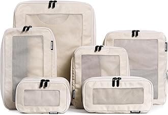 Aerotrunk Compression Packing Cubes for Travel - Luggage Organizer Bags - Double Zipper Packing Cubes for Suitcases (6-Pack, Beige)