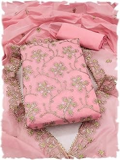 Women's Chanderi Silk Kashmiri Embroidery Work Unstitched Salwar Suit Dress Material