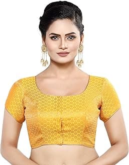 Madhu Fashion Women's Short Sleeves Banaras Brocade Readymade Saree Blouse