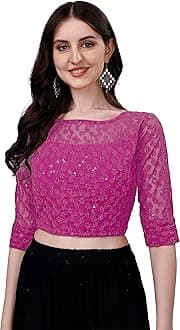 Pujia Mills Womens Readymade Fancy Sifli Work Half Sleeve Saree Blouse.