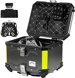 Motorcycle Top Case, 45L Aluminum Motorcycle Top Box with Anti-Theft Lock System, Hammered Black Unique Design, Waterproof, Dustproof, Universal Bracket, Back Cushion Included, GBTC-45-EXB