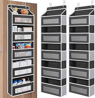 JARLINK 2 Pack Over the Door Organizer Storage, 5 Shelf Hanging Door Organizer with 5 Large Capacity Pockets, Anti Tilt 44 lb Load Behind Door Organizer for Bedroom, Bathroom, Pantry, Nursery, (Black)