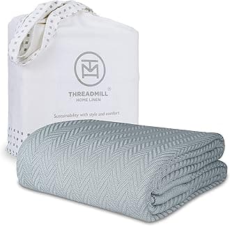Threadmill Luxury Cotton Blankets for Queen Size Bed | All-Season 100% Cotton Queen Size Blanket | Herringbone Cozy, Soft Breathable Fall Thermal Blanket fits Full Size Bed | Scottish Grey