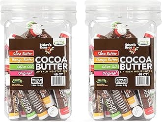 Nature's Bees Cocoa Butter Lip Balm, Original, Shea Butter, Olive Oil and Mango, Bulk Lip Care Pack for Dry Lips, Made with Coconut Oil, Beeswax, Vitamin E, Aloe, 0.15 oz 4 Flavors, 96 Pack