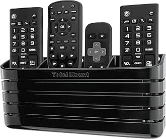 TotalMountHole-Free Remote Holder – Eliminates The Need to Drill Holes in Your Wall (Premium Black – Modern Design for 3 or 4 Remote Controls)