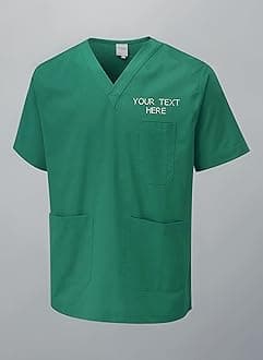 Personalised Embroidered Your Text Scrubs Tunic Health Care Hospital Medical Uniform Women Men Nurse Uniform Workwear Doctor Nurse Dress V Neck Line Regular Fit Top