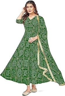 VIHARA THREADS Women's Bandhani Print Anarkali Kurta with Matching Dupatta, Ethnic Indian Wear