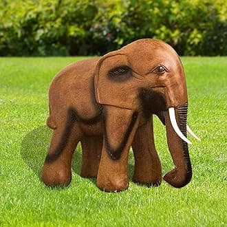 Wooden Resin African Elephants Garden Ornaments Outdoor - Weather Resistant, Strong and Durable Quirky and Majestic Large Animal Statue and Sculpture for Pond, Patio, Garden Decoration