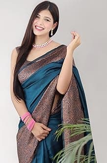 C J Enterprise Women's Pure Banarasi Style Kanjivaram Silk Saree With Blouse ...