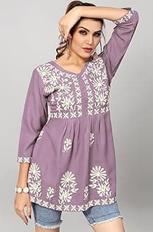 Short Kurti Tops for Jeans for Women I Chikankari Rayon Cotton Long Kurta Kurti for Women I Stylish wear Kurti top for Girls