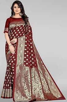 Sugathari Women's Banarasi Saree Pure Kanjivaram Silk Saree Soft new ladies 2023 Design Wear Pattu Sarees Latest Cotton Party Sari collections With Blouse Piece for Wedding sadi (PARI S-1 MAROON)