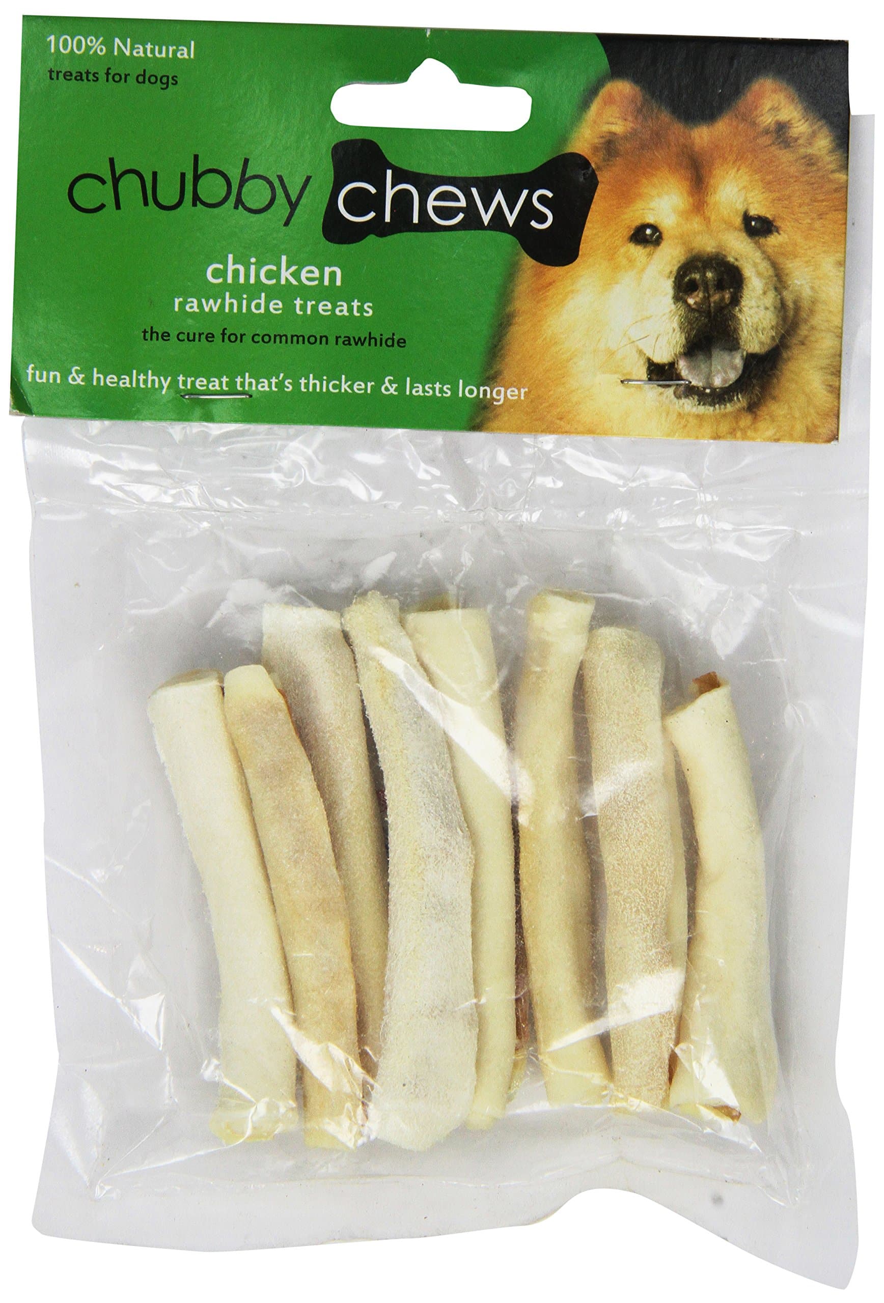 Chubby Chews Premium Rawhide Chews With Chicken, 3-Inch Roll Stick, 8-Piece Per Bag