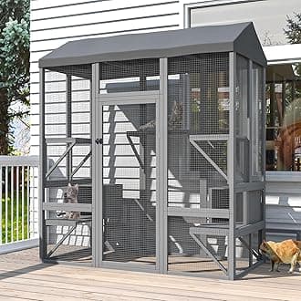 TIMHAKA Catio Outdoor Cat Enclosure, Large Cat House for Mulitiple Cats Walk in Cat Cage with Waterproof Cover and Sunshine Panel Roof, Feral Cat Shelter with 7 Platforms and 2 Resting Box, 72 inch