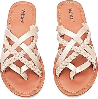 VeittesWomen's Flat Slide Sandals - Fashion Slip On Braided Plait Toe Thong Strappy Spring Summer Shoes.