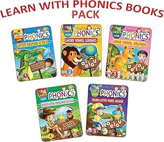 Learn with Phonics Activity Books – Pack of 5 | Early Reading Workbook Set for Kids Age 4–10 | Learn Sounds A to Z, Short Vowel Sounds, Long Vowel Sounds, Double-Letter Vowel Sounds & More with Fun Activities, Write & Learn Pages & Colourful Pictures