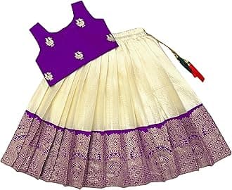 FELIZ THE DESIGNER STUDIO Baby Girl's Readymade South Indian Pattu Pavadai Lehenga Choli For Kid's