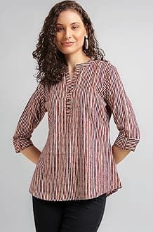 NAINVISH Tops for Women Printed Regular Fit Shirt Top for Women|Tops for Women Stylish Latest|Office Wear Tops for Women|Cotton Blend Tops for Women