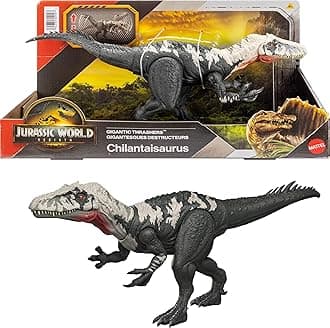 Mattel Jurassic World: The Rebirth Gigantic Thrashers Dinosaur Figure, Chilantaisaurus Large Species Toy, 2 Stomping Attacks, Digital Fun, JGB95