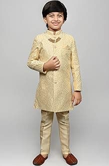 AHHAAAA Kids Ethnic Silk Blend Sequin Print Indo-Western Sherwani Set For Boys