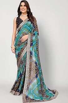 Yashika Womens latest Georgette Saree With Lace and Blouse Material