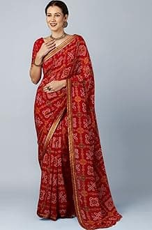 Women's Georgette Bandhani Printed Saree With Unstitched Blouse Piece