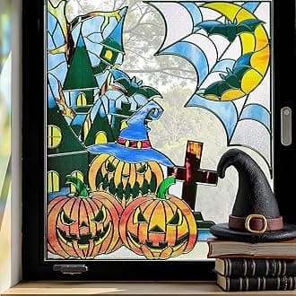 Window Stickers, ‌Stained Glass Window Privacy Film, UV Blocking Static Cling for Home Kitchen Office Bathroom, Halloween, 17.7" X 31.5"