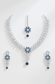 Diamond Necklace Jewellery Set for Women with Earrings and Maang Tikka for Wedding, Party, Engagements & Festivals
