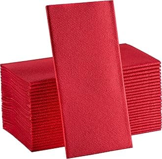 Red Paper Napkins | Linen Feel Guest Disposable Cloth Like Dinner Napkins | Hand Towels | Soft, Absorbent, Paper Hand Napkins for Kitchen, Bathroom, Parties, Weddings, Dinners | 50 Pack