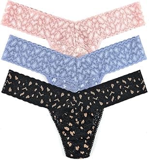 Daily Lace Low Rise Thongs for Women | 3 pack | Comfortable Seamless Underwear Lingerie | One Size (2-12)