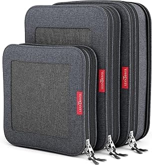 LeanTravel Premium Compression Packing Cubes for Travel - Suitcase Organizer Bags with Double Zipper & Breathable Mesh Panel - Space Saving Carry On Luggage Essentials (3-Pack, Black)