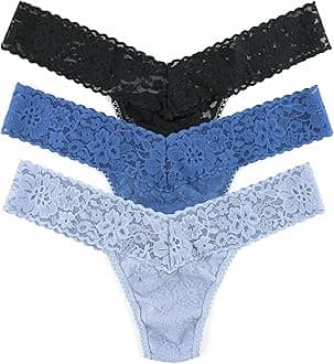 hanky panky Low Rise Thongs 3 Pack Polybagged, Black, Grey Mist, Storm Cloud Blue., One Size