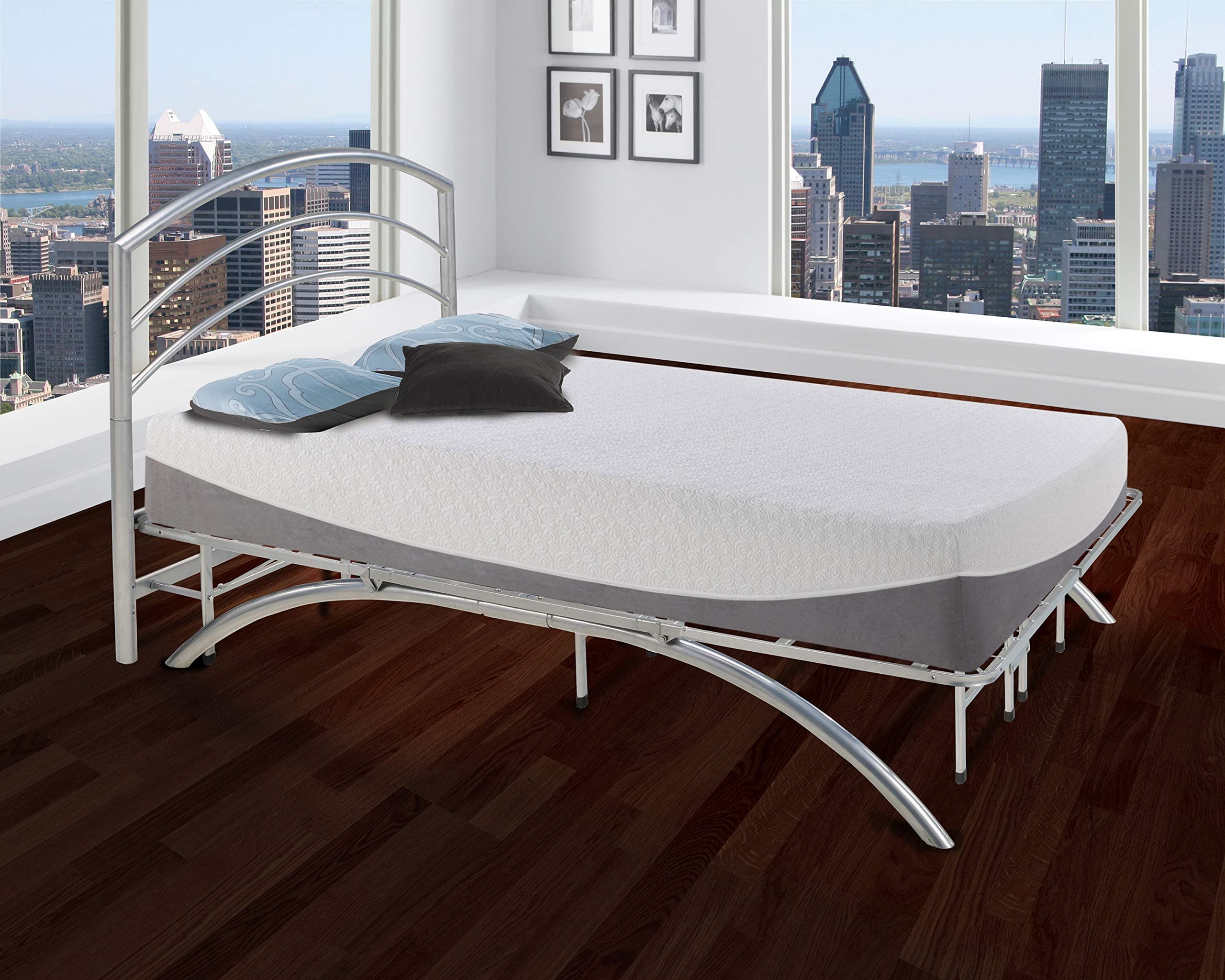 Boyd Sleep Arched Platform Bed Frame/Metal Mattress Foundation with Headboard, Silver, California King