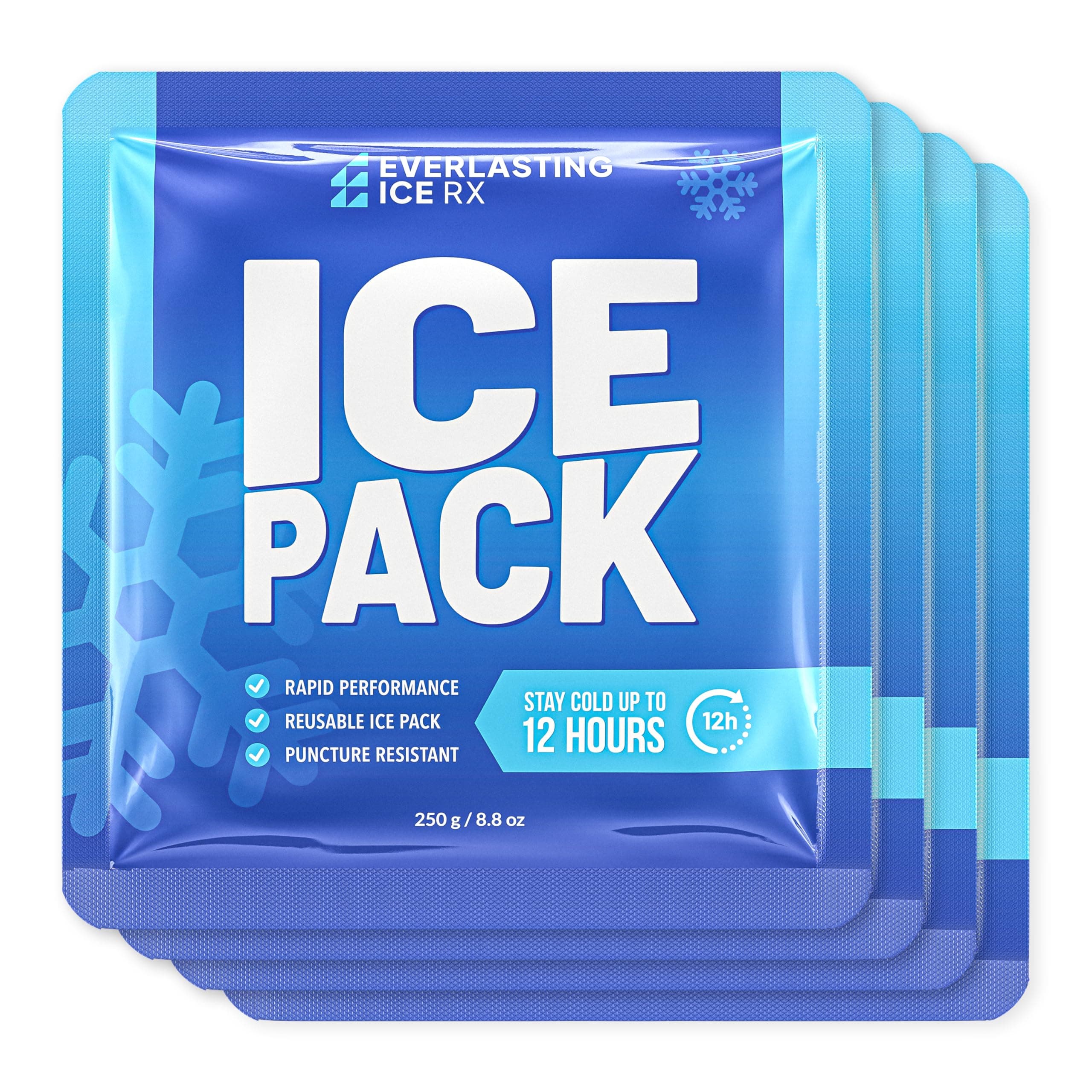Rapid Performance Reusable Ice Packs for Coolers or Lunch Box | 4 Pack | Cold for Up to 12 Hours | Ice Packs for Cooler, Long Lasting for Camping, Beach