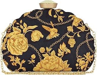 Printed Quirky Metal Clutch Bag | Clutch Purse For Women | Clutch Purse For Women Wedding | Clutch Purse, Golden Elegance Nightingale, Medium