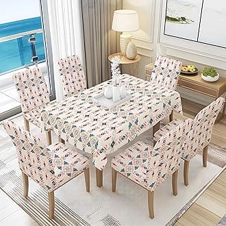 BRIDA Polyester Spandex Stretchable Floral Geometric Printed Dining Chair Covers Elastic Slipcovers (4 Seater Table Cover + 4 Chair Cover,Ethnic Arrow) ethnic arrow; multicolor