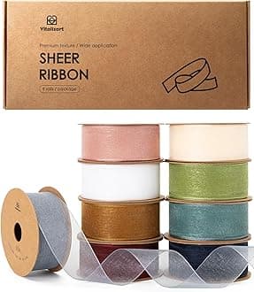 Vitalizart 1" x 90Yd Organza Ribbon Mixed Color Sheer Ribbons Set 10 Yd x 9 Rolls Handmade for Gift Wrapping Christmas Tree Crafts Bows Wedding Invitations Wreaths Wrap