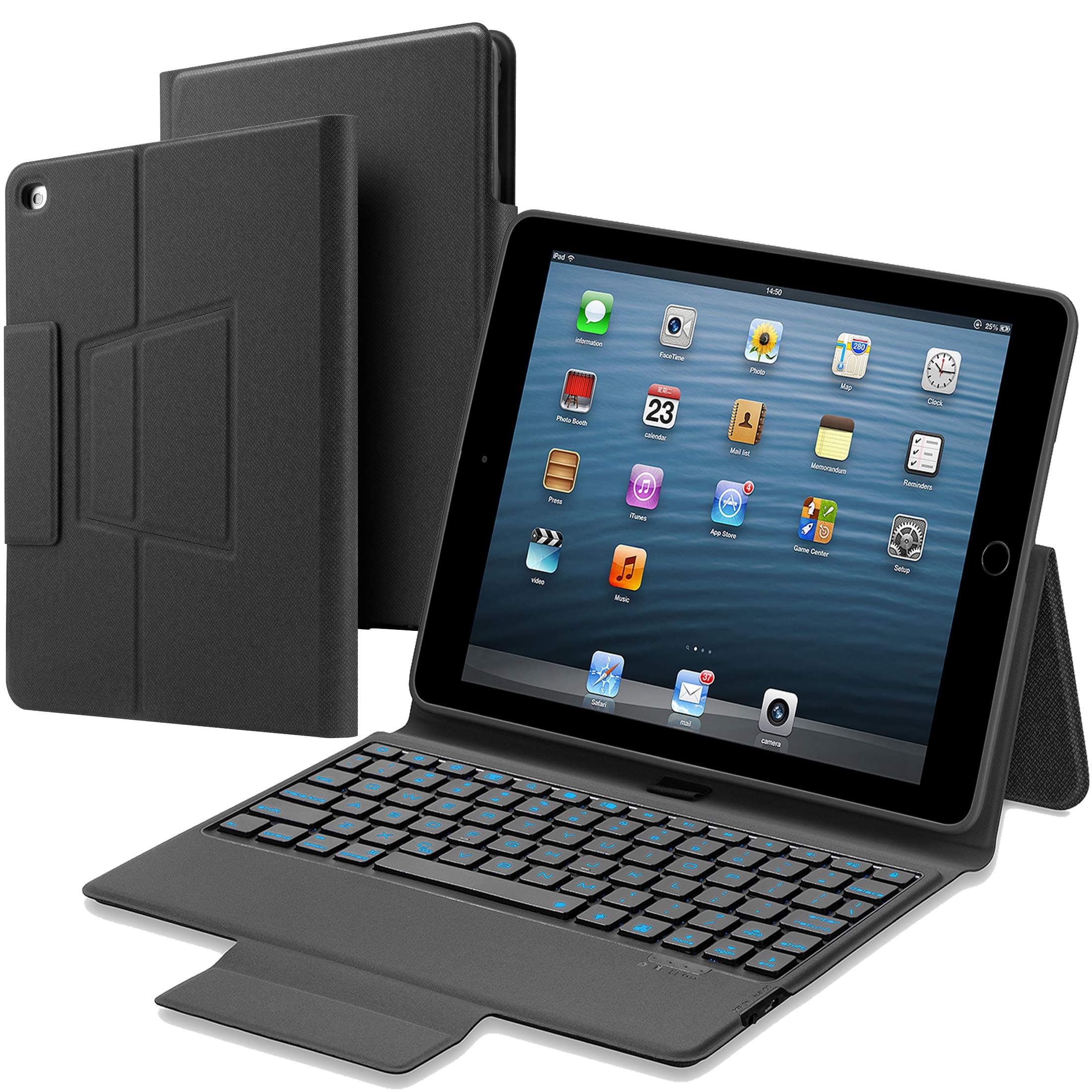 iPad Keyboard Case for New 9.7" iPad 2018 | 2017 iPad Air 2 | Air 1, 7 Color Backlight Bluetooth Keyboard and Pencil Holder, iPad Keyboard Cover Built-in Magnetic Stand with Auto Sleep/Wake