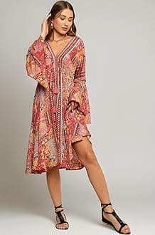 - KE KANHA EXPORTS Dress for Woman|Boho Dresses for Women|Beach Wear|Border Print|Adjustable Tassel at Waist|Vacation Boho Casual|Multicolor|Easily fits S-M-L|Bust 32-38 in|Length 40 in