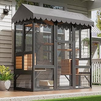 Catio Outdoor Cat Enclosure, Large Walk in Cat House for Outdoor Cats Kitten Enclosure with Sisal Platform and Storage Cubby, 71inch Cat Cages with Waterproof Cover,