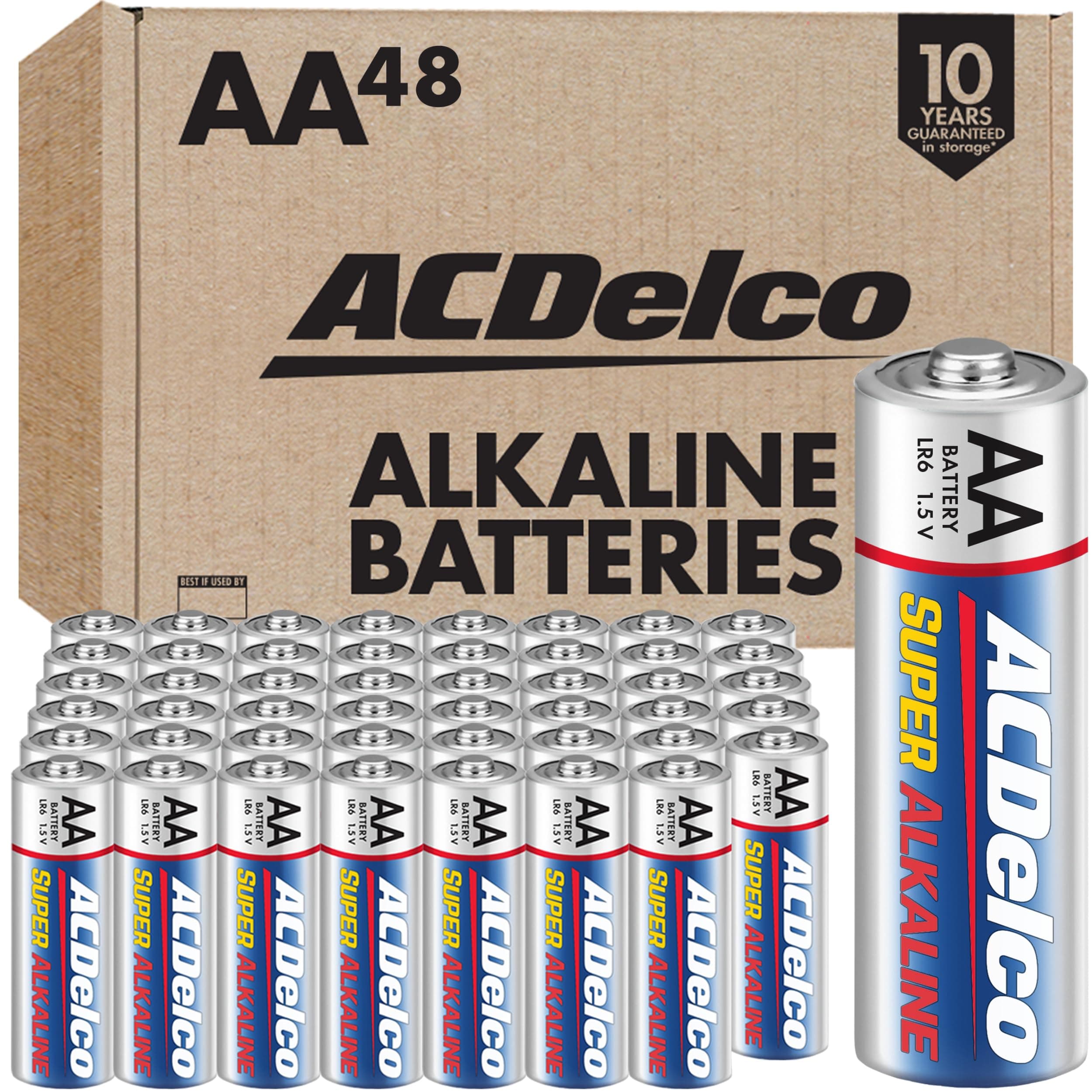 ACDelco 48-Count Double AA Batteries, Maximum Power Super Alkaline Battery, 10-Year Shelf Life, Reclosable Packaging