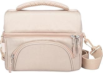Bentgo® Deluxe Lunch Bag - Durable and Insulated Lunch Tote with Zippered Outer Pocket, Internal Mesh Pocket, Padded & Adjustable Straps, & 2-Way Zippers - Fits Most Bentgo Lunch Boxes (Sand)