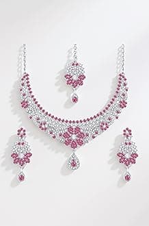 Atasi International Crystals Necklace/Jwelery Set with Earrings and Maang Tikka for Women, Girls for Wedding, Festive, Party | Ideal Gift for Special Occasions