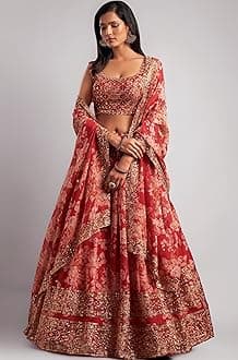 Zeel Clothing Women's Organza Floral White Semi-Stitched Lehenga Choli (7611-Wedding-Floral-Lehenga-Latest, White)