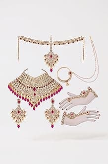 Lucky Jewellery Wedding Designer Magenta Color Gold Plated Dulhan Choker Bridal Set with sheeshpatti for Girls & Women (2475-L1ZS-KD124-R)