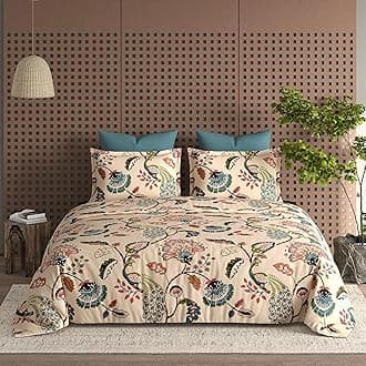 - LOOMLYFE Glace Cotton Floral 300 TC All Season King Size AC Comforter || Blanket || Duvet for Double Bed with 1 Flat Bedsheet and 2 Large Pillow Covers - 4 Piece Comforter Set - BeigeAnokhi