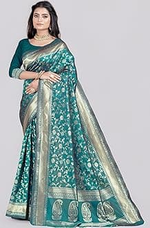 Women's Banarasi Saree Pure Kanjivaram Silk Saree Soft new ladies 2023 Design Wear Pattu Sarees Latest Party Sari collections With Blouse Piece for Wedding sadi (SAN PARI-182 DARK GREEN)