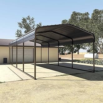 MUPATER 12 x 20 FT Metal Carport Kit, Outdoor Heavy Duty Garage Car Shelter Shade with Metal Roof, Carport Canopy with Frame and Bolts for Car, and Boat, Grey